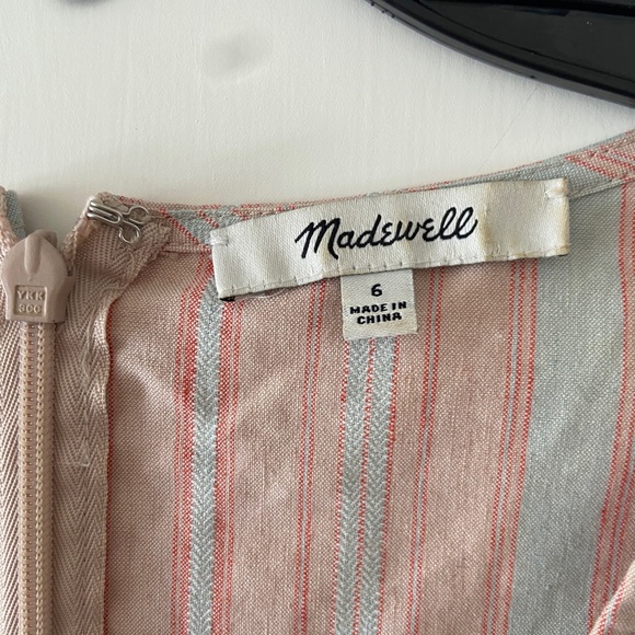 Madewell Linen Blend Puff Sleeve Striped Tapered Jumpsuit - Picture 7 of 11